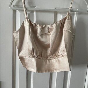 New Lulus Lux'd Out Champagne Satin Crop Top Tank Top Size XL Extra Large